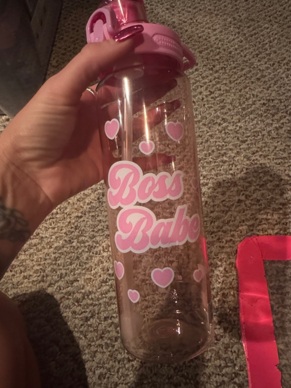 Paris Hilton Pink 'Boss Babe' Heart Water Bottle